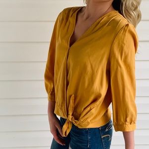 Mustard Yellow Tie Front Shirt Size M